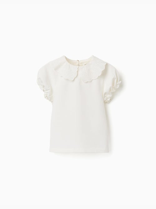 T-Shirt avec col festonné et brodé - Kiabi