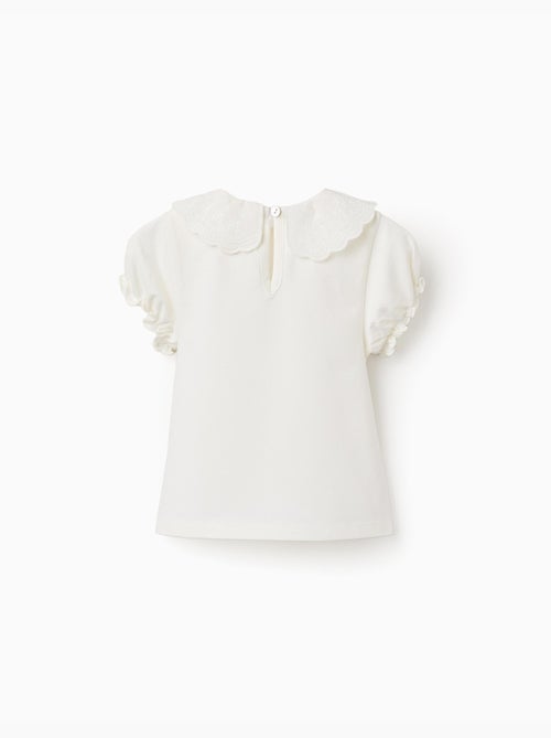 T-Shirt avec col festonné et brodé - Kiabi