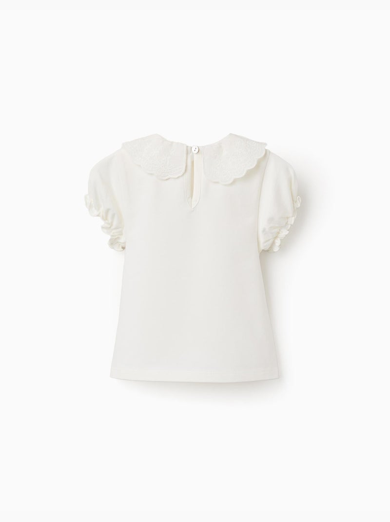 T-Shirt avec col festonné et brodé Beige clair - Kiabi