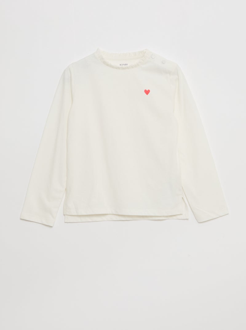 T-shirt avec col rond à froufrous - So Easy Blanc - Kiabi