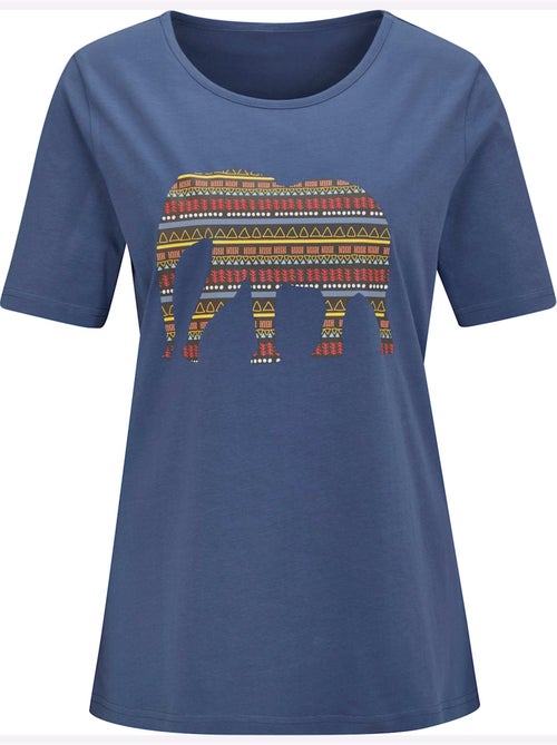 T-shirt avec col rond et manches courtes à imprimé exotique éléphant - Taille standard - Moda Vilona - Kiabi T-shirt avec col rond et manches courtes à imprimé exotique éléphant - Taille standard - Moda Vilona - Kiabi