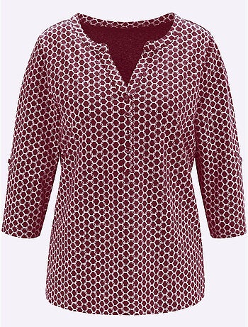 T-shirt avec col rond et patte de boutonnage à motifs géométriques - taille standard - moda vilona