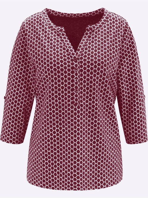 T-shirt avec col rond et patte de boutonnage à motifs géométriques - taille standard - moda vilona - Kiabi