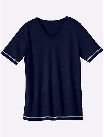 T-shirt avec col V et manches courtes à coutures décoratives - Taille standard - Moda Vilona