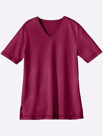 T-shirt avec col V et manches courtes à coutures décoratives - Taille standard - Moda Vilona