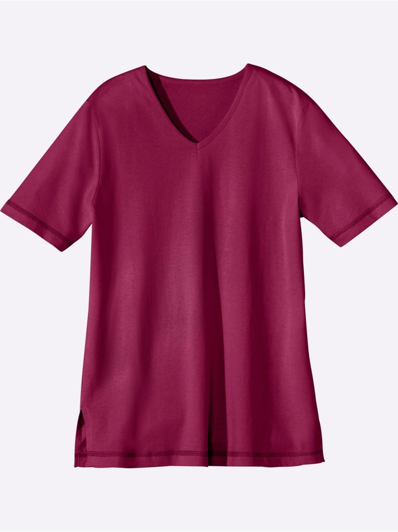 T-shirt avec col V et manches courtes à coutures décoratives - Taille standard - Moda Vilona Mauve lilas - Kiabi