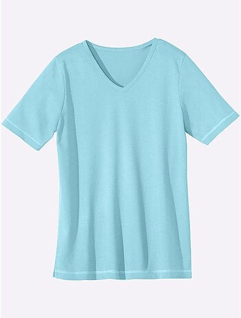 T-shirt avec col V et manches courtes à coutures décoratives - Taille standard - Moda Vilona