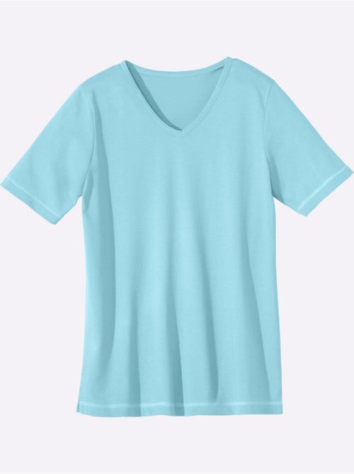 T-shirt avec col V et manches courtes à coutures décoratives - Taille standard - Moda Vilona - Kiabi T-shirt avec col V et manches courtes à coutures décoratives - Taille standard - Moda Vilona - Kiabi