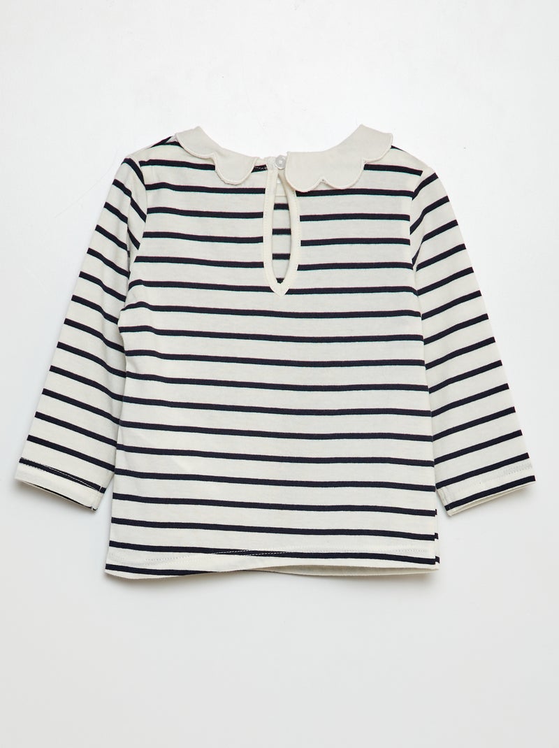T-shirt avec collerette Blanc/bleu - Kiabi