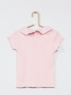 T-shirt avec collerette en voile de coton - Kiabi