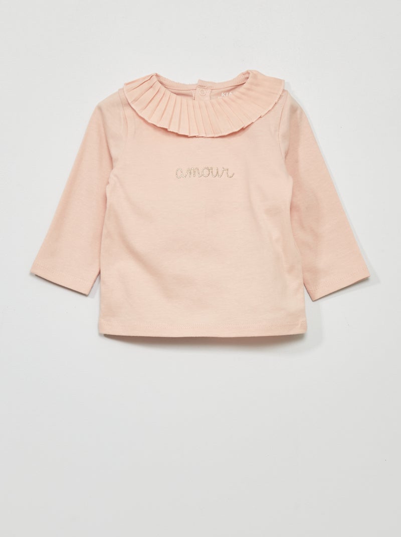 T-shirt avec collerette plissée Rose - Kiabi