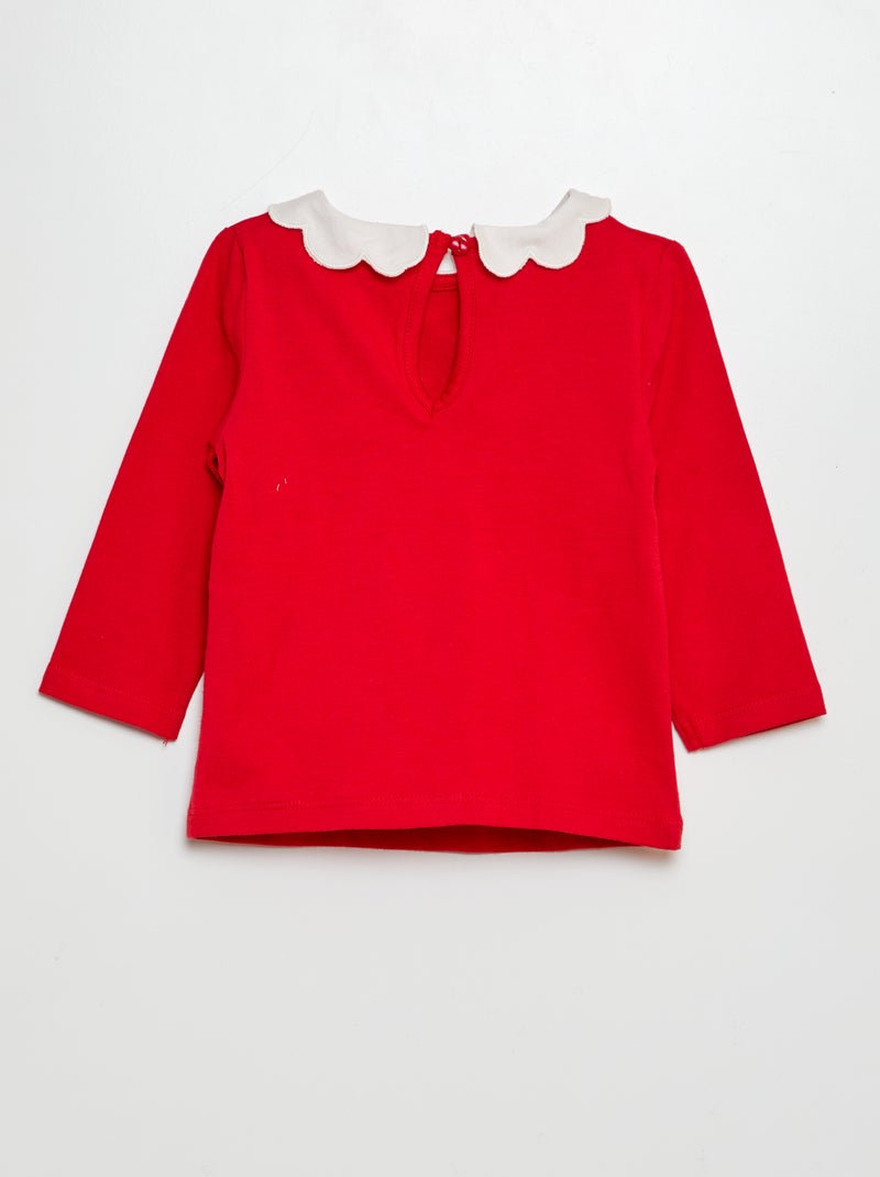 T-shirt avec collerette Rouge - Kiabi