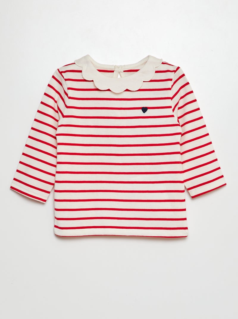 T-shirt avec collerette Rouge/blanc - Kiabi