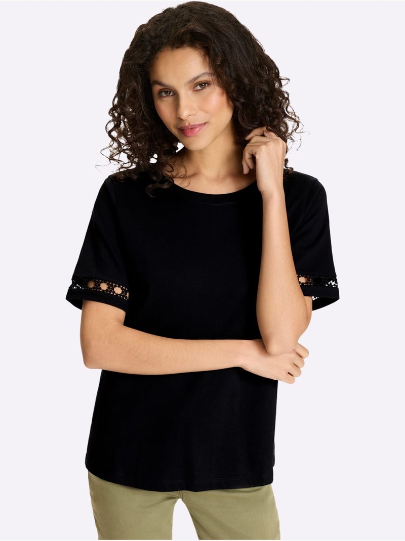T-shirt Avec Décoration Crochetée - Taille Standard - Helline Noir - Kiabi