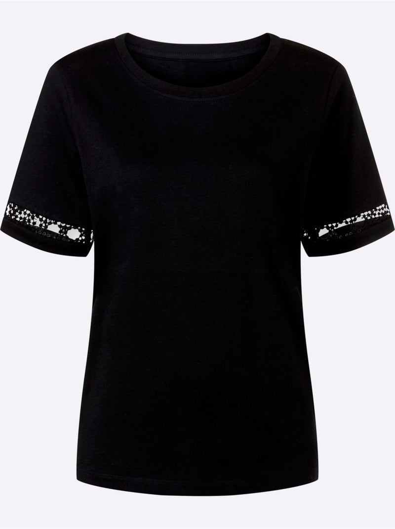 T-shirt Avec Décoration Crochetée - Taille Standard - Helline Noir - Kiabi