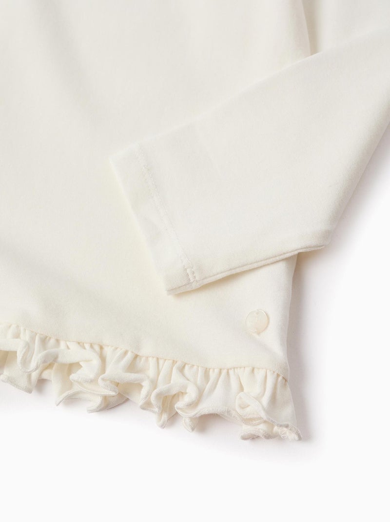 T-shirt avec des volants, avec des fleurs en 3D NOVEAUX NATURE Blanc - Kiabi