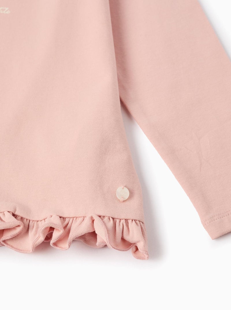 T-shirt avec des volants, avec des fleurs en 3D NOVEAUX NATURE Rose clair - Kiabi