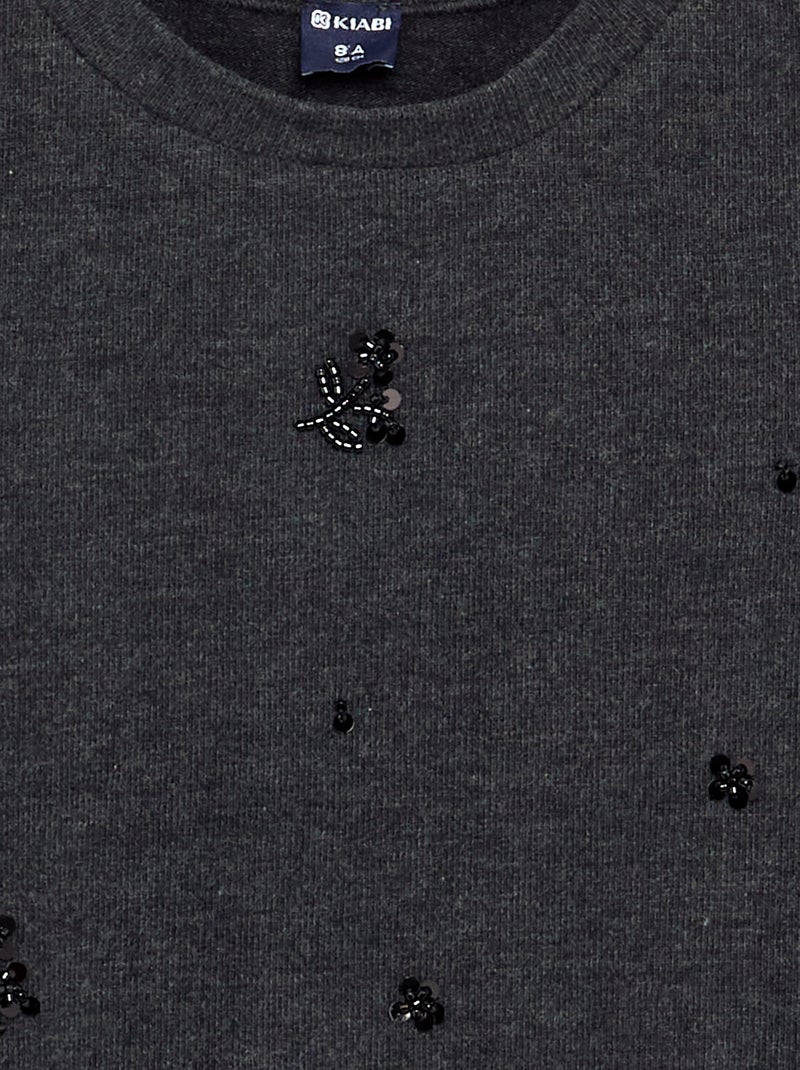 T-shirt avec détails en perles Gris foncé/anthracite - Kiabi