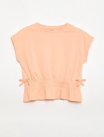 T-shirt avec empiècement smocks et nœuds à la taille