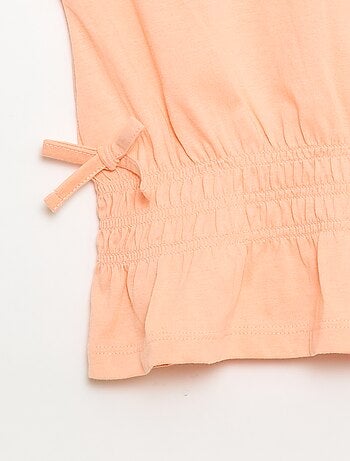 T-shirt avec empiècement smocks et nœuds à la taille