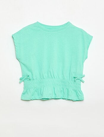 T-shirt avec empiècement smocks et nœuds à la taille