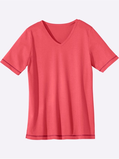 T-shirt avec encolure en v et manches courtes à coutures décoratives - Taille standard - Moda Vilona - Kiabi T-shirt avec encolure en v et manches courtes à coutures décoratives - Taille standard - Moda Vilona - Kiabi