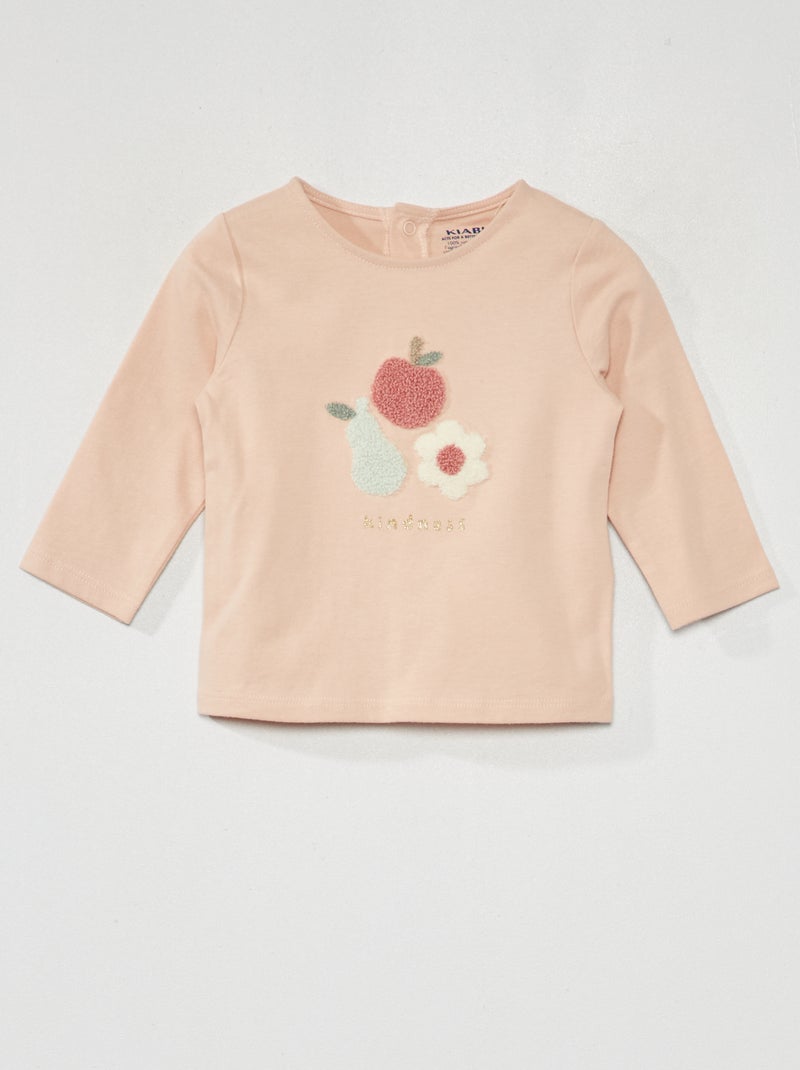 T-shirt avec 'fruits' en maille bouclette Rose - Kiabi