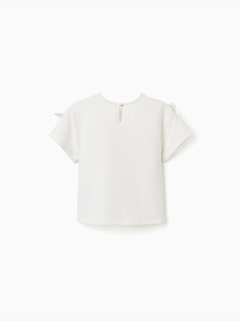 T-shirt avec imprimé et nœuds décoratifs Blanc - Kiabi