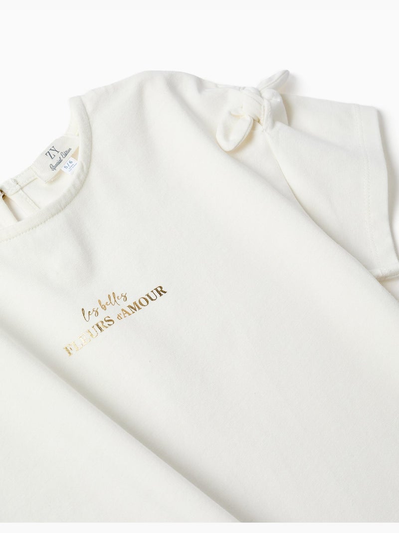 T-shirt avec imprimé et nœuds décoratifs Blanc - Kiabi