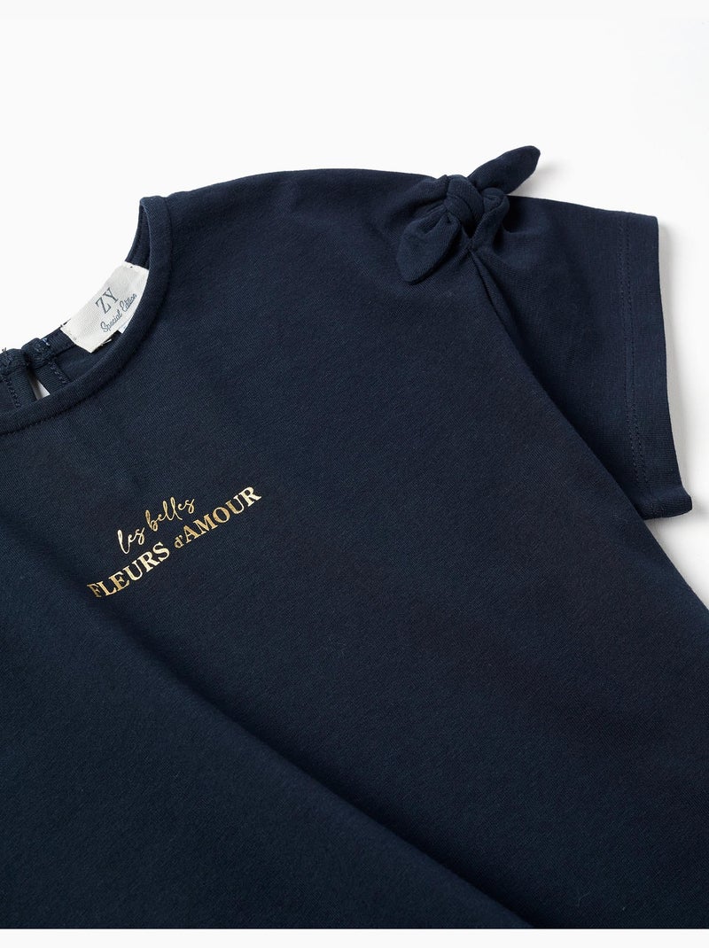 T-shirt avec imprimé et nœuds décoratifs Bleu Bleu - Kiabi