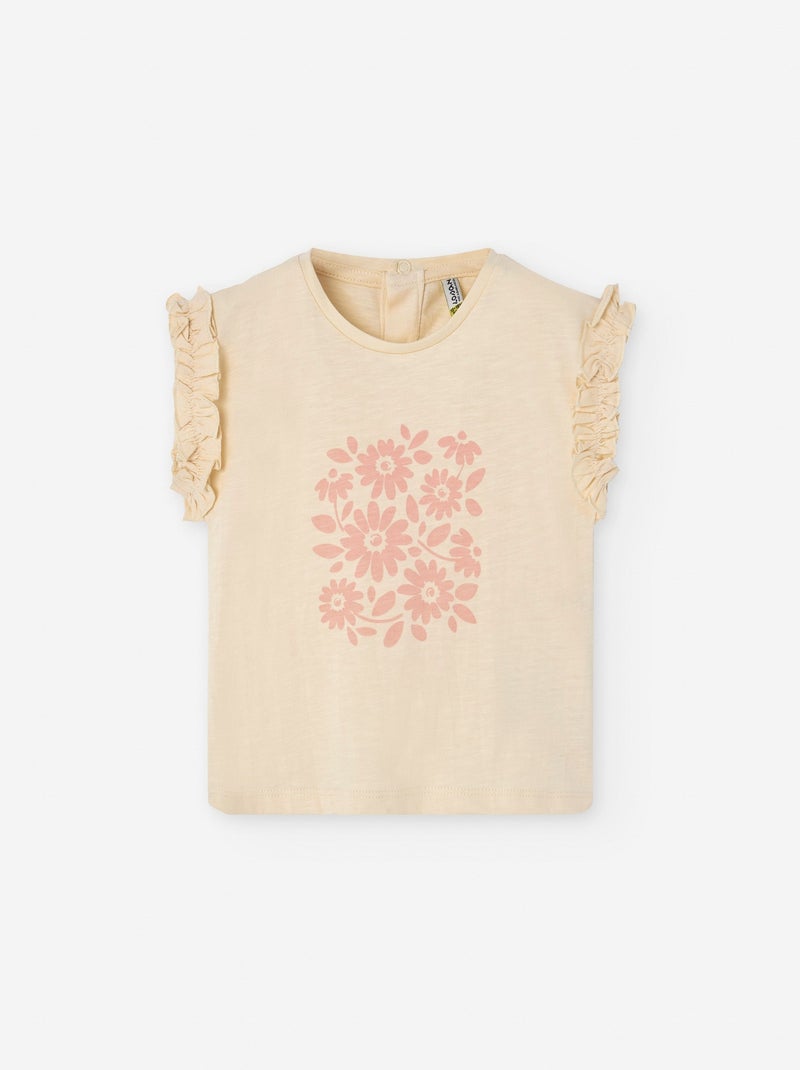 T-Shirt avec Imprimé et Volants Blanc - Kiabi