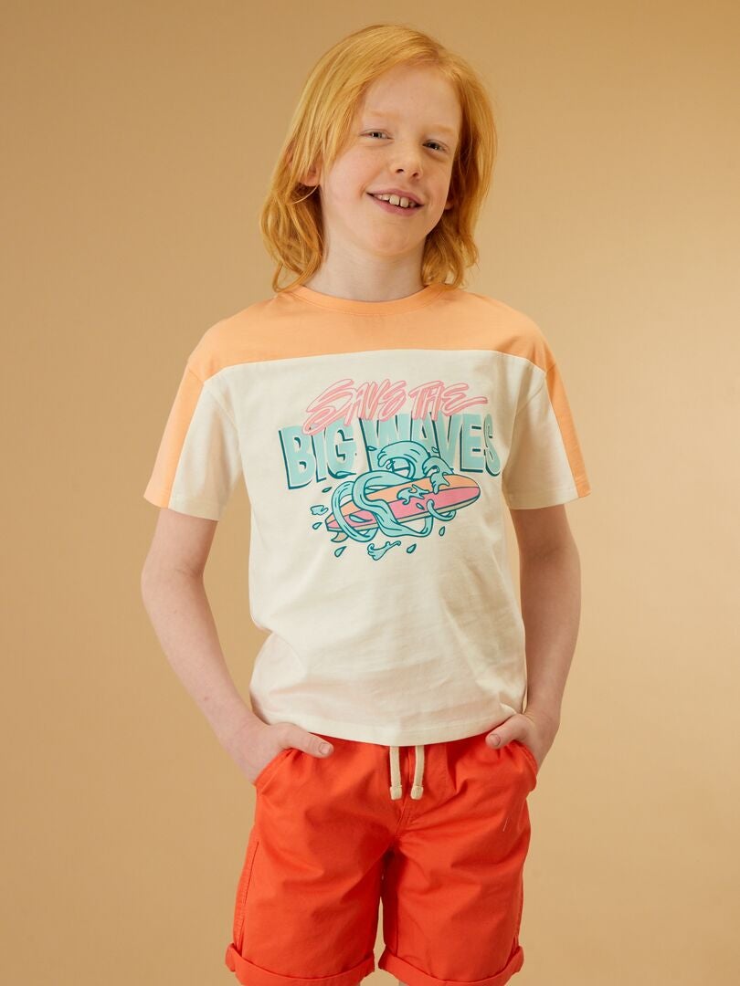 T-shirt avec imprimé Orange/blanc/bleu - Kiabi