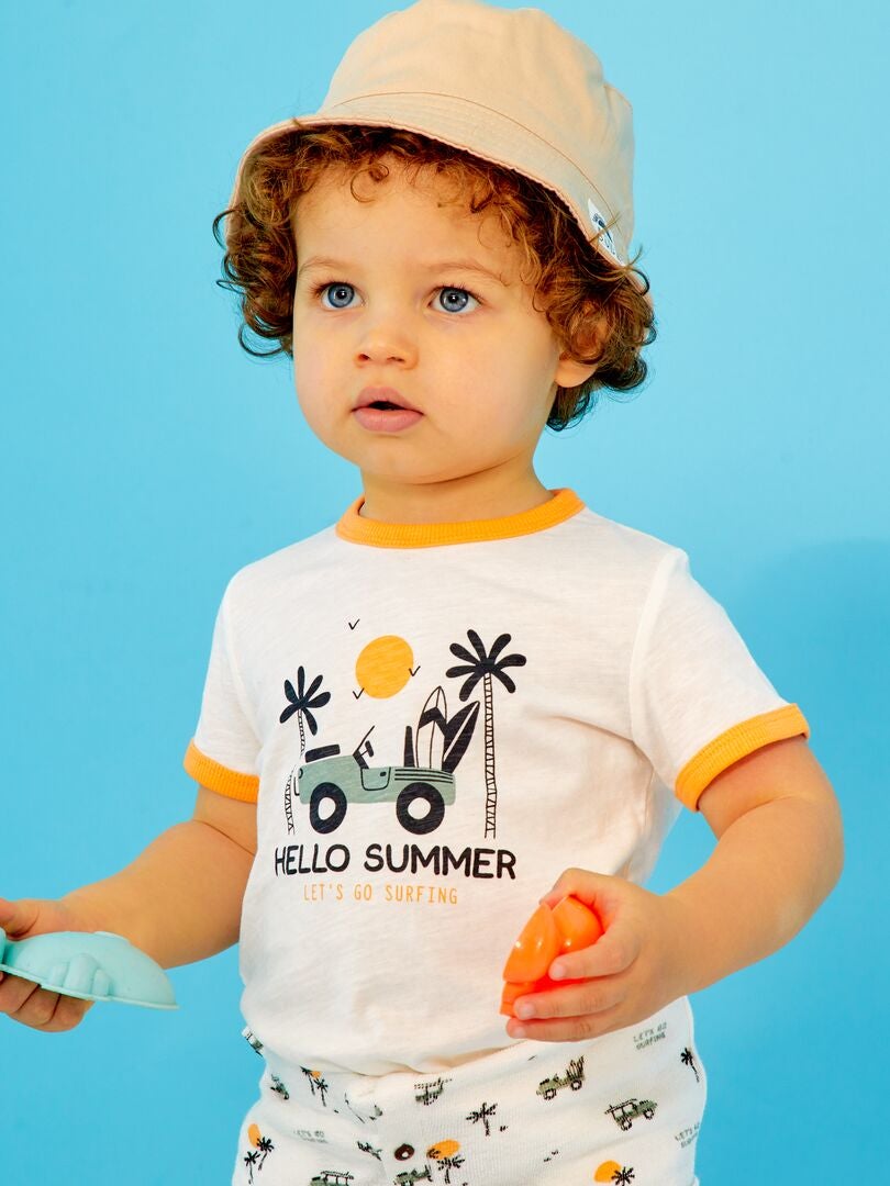 T-shirt avec imprimé placé devant Blanc/orange - Kiabi
