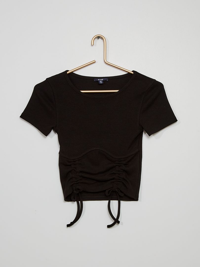 T-shirt avec liens coulissés noir - Kiabi