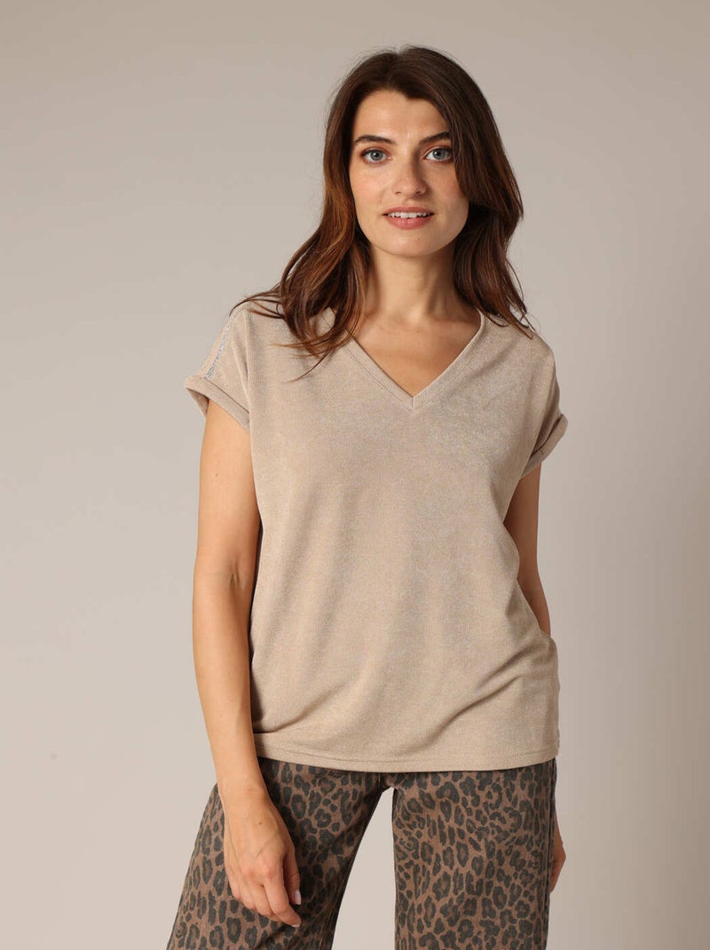 T-shirt avec liseré fantaisie
 'Deeluxe' Beige - Kiabi