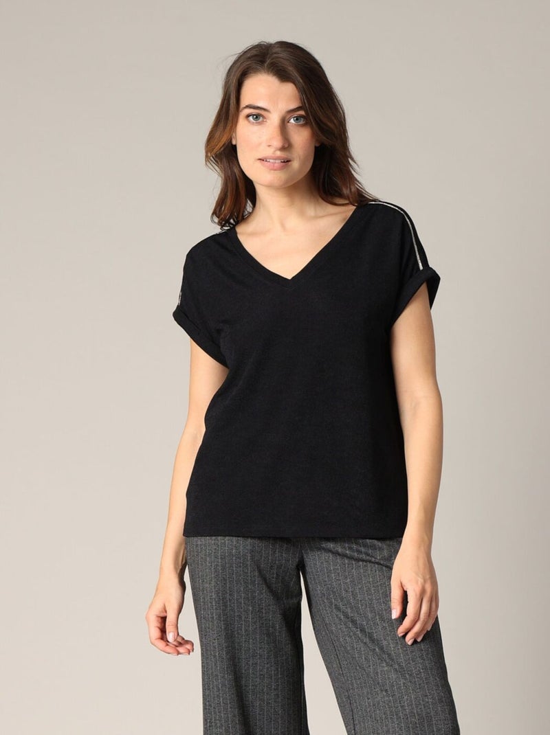 T-shirt avec liseré fantaisie
 'Deeluxe' Noir - Kiabi