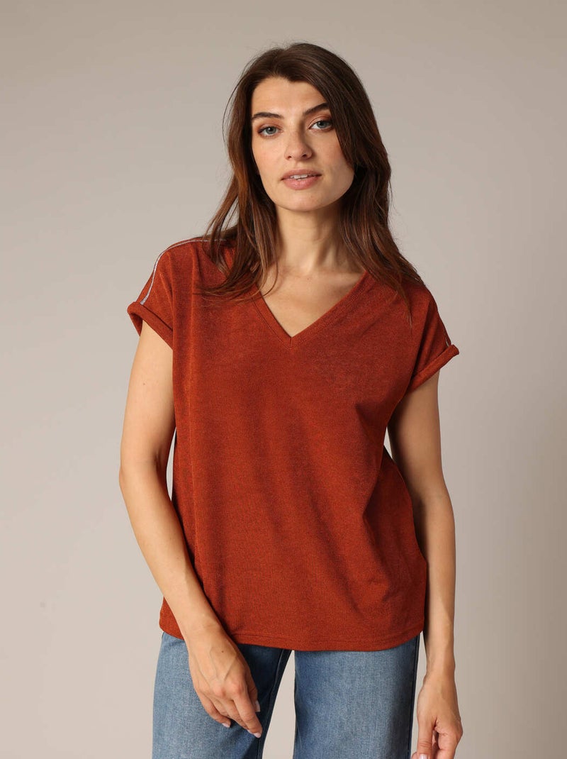 T-shirt avec liseré fantaisie
 'Deeluxe' Rouge brique - Kiabi