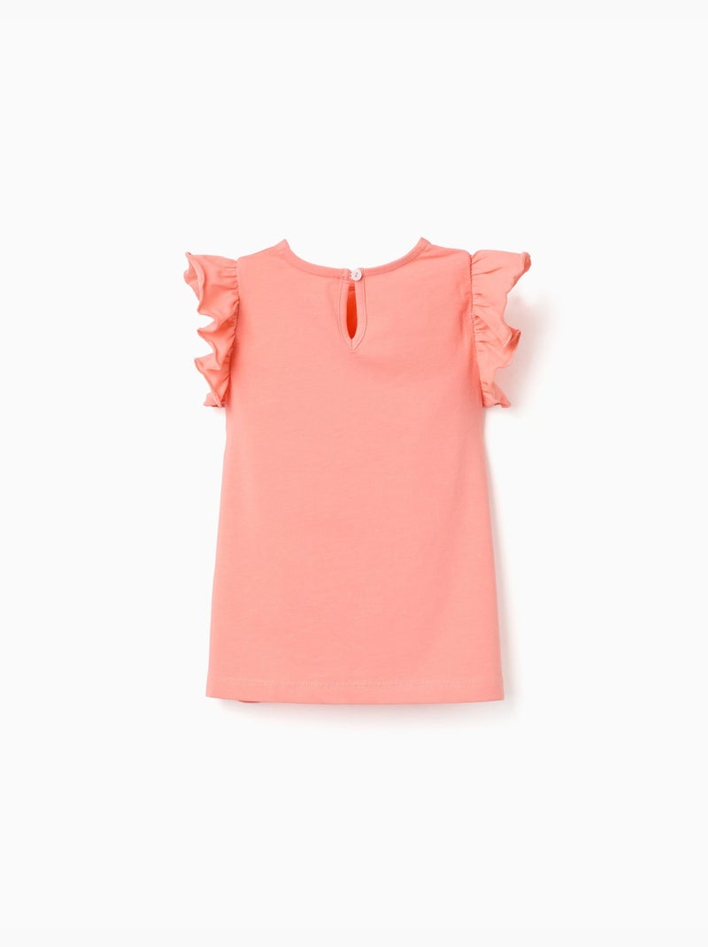 T-shirt avec manches à volants et col Orange corail - Kiabi