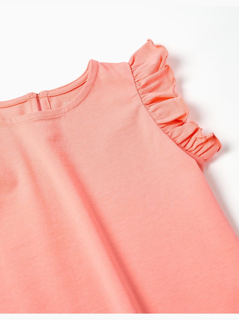 T-shirt avec manches à volants et col Orange corail - Kiabi