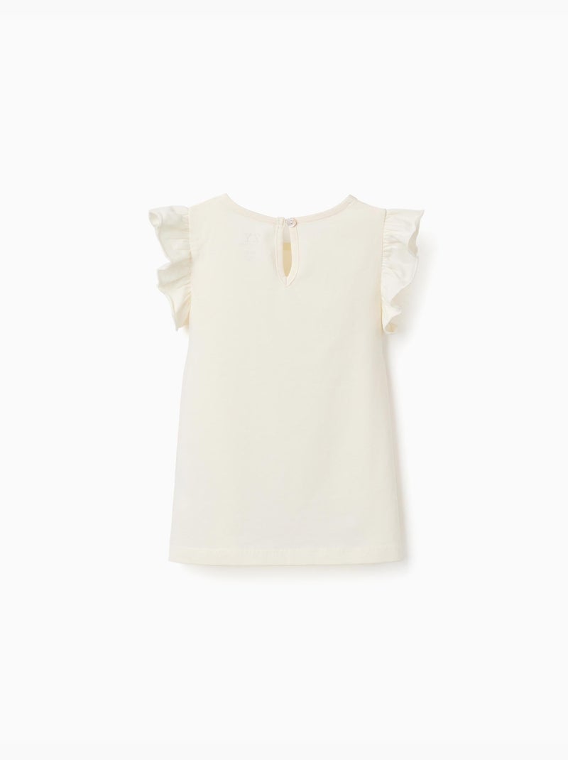 T-shirt avec manches à volants et col rond Beige clair - Kiabi