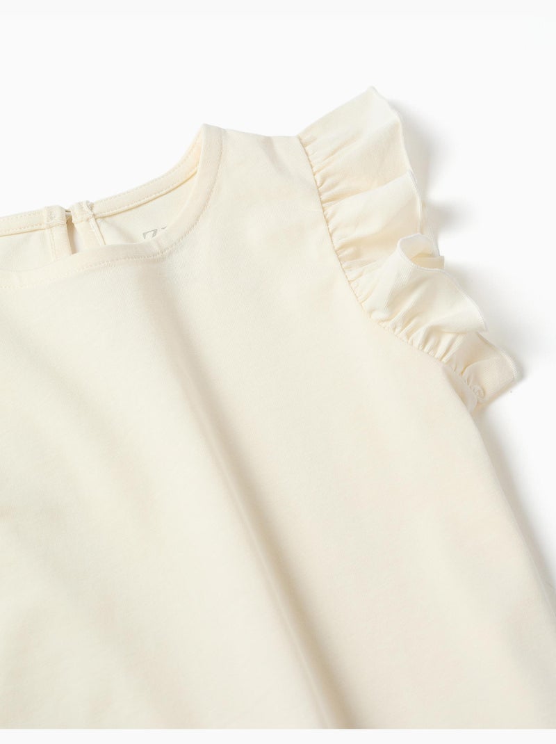 T-shirt avec manches à volants et col rond Beige clair - Kiabi