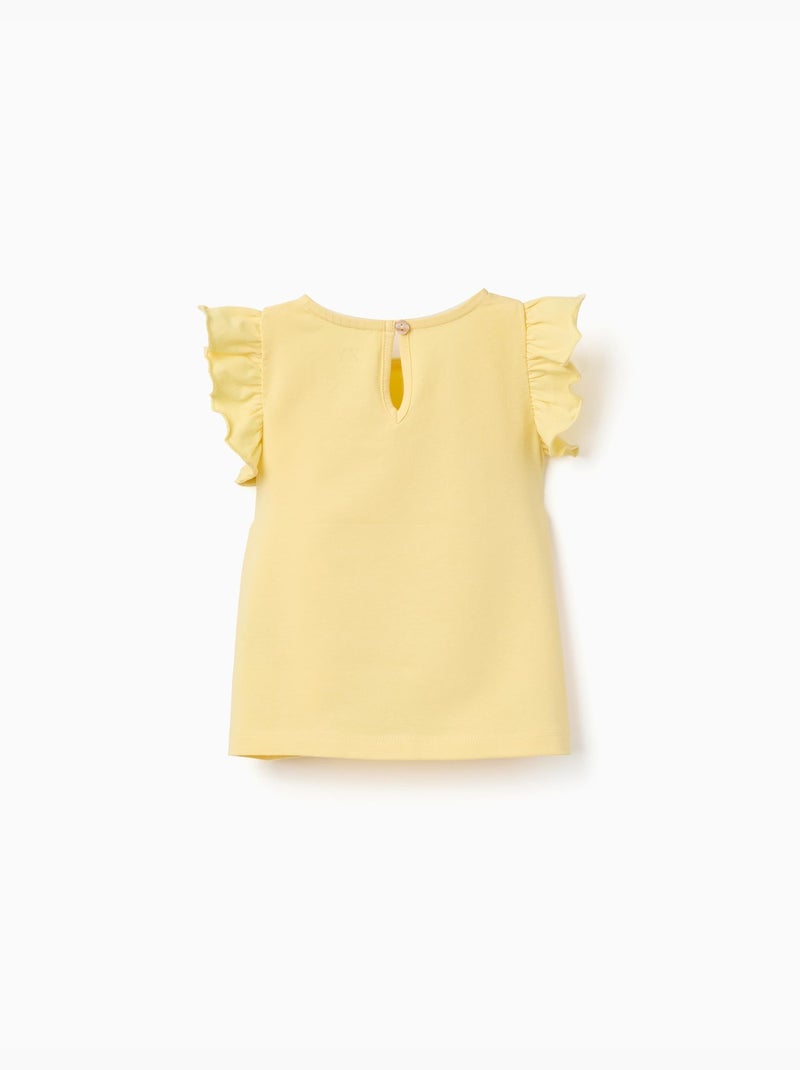 T-shirt avec manches à volants et col rond Jaune clair - Kiabi