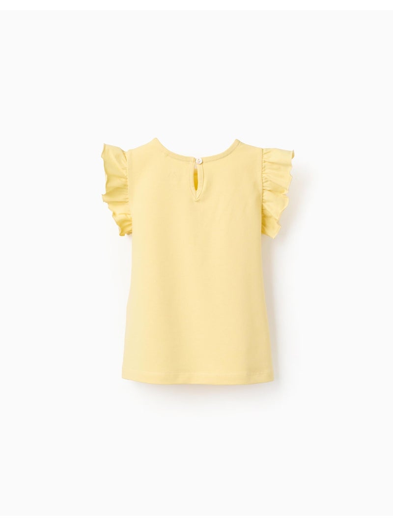 T-shirt avec manches à volants et col rond Jaune clair - Kiabi