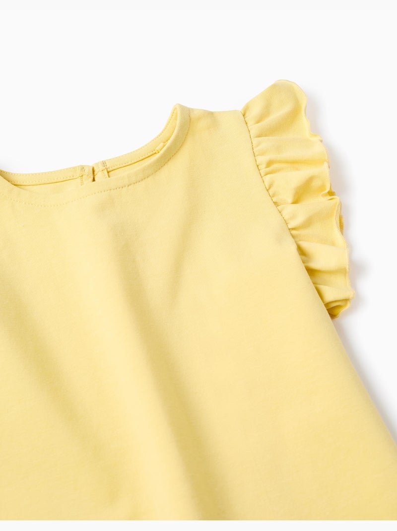 T-shirt avec manches à volants et col rond Jaune clair - Kiabi