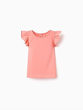 T-shirt avec manches à volants et col rond