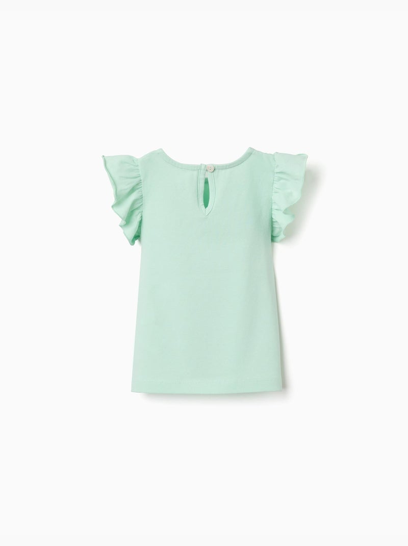 T-shirt avec manches à volants et col rond Vert clair - Kiabi