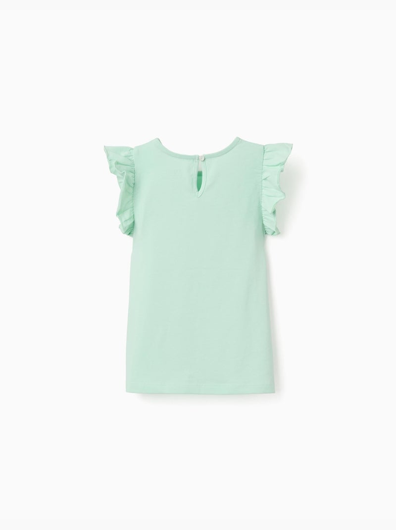 T-shirt avec manches à volants et col Vert clair - Kiabi