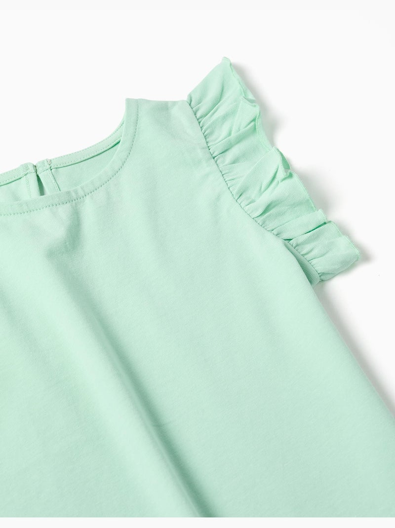 T-shirt avec manches à volants et col Vert clair - Kiabi