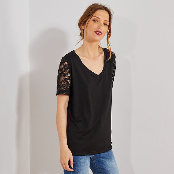 T shirt avec dentelle Outlet