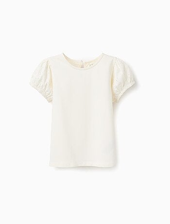 T-shirt avec Manches en Broderie Anglaise